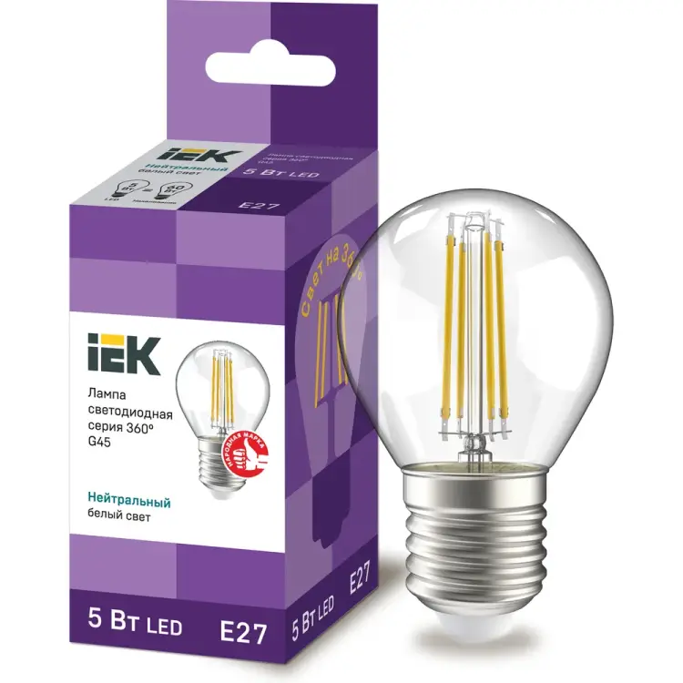 Лампа IEK серия 360 LLF-G45-5-230-40-E27-CL