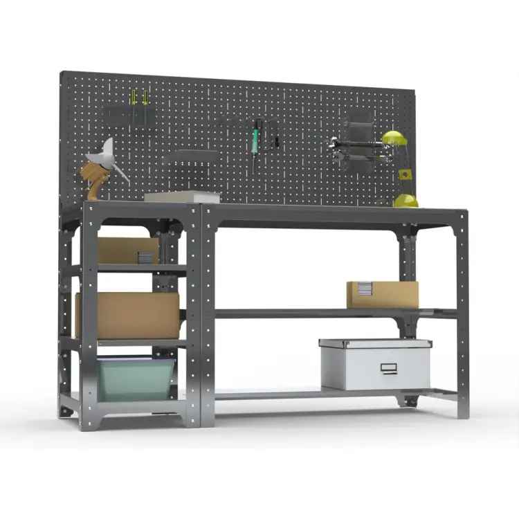 Стол металлический ООО Металекс серия KIT 750х1600х600 мм, с боковыми полками и перфопанелью, черный 201414