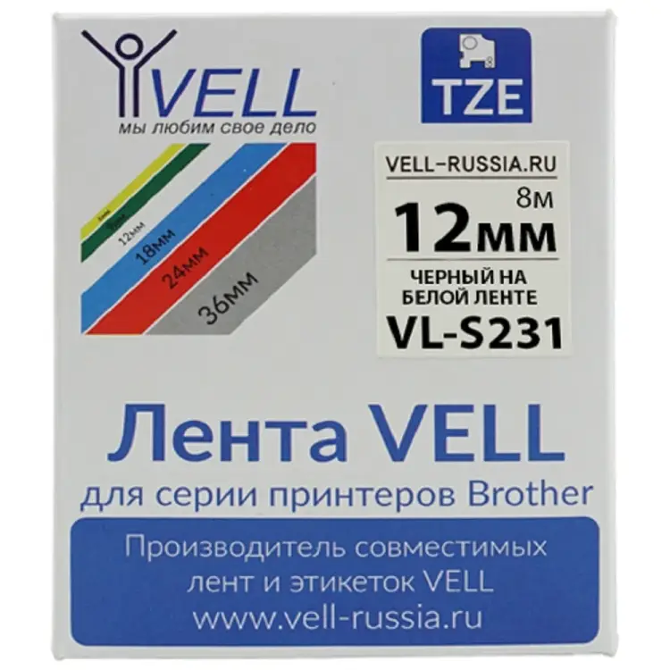 Лента для PT 1010/1280/D200/H105/E100 Vell VL-S231 Brother TZE-S231 319971