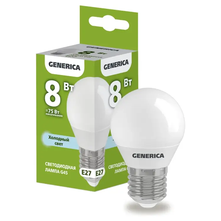 Светодиодная лампа GENERICA LL-G45-08-230-65-E27-G