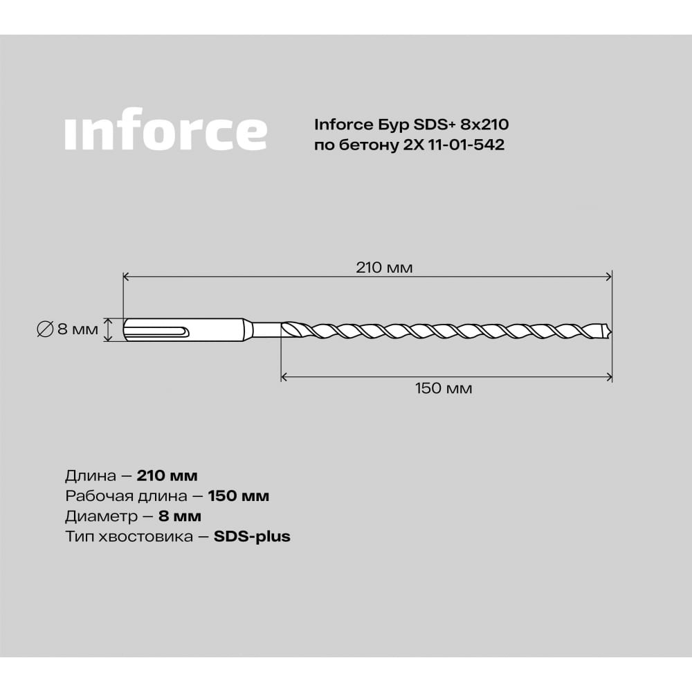 Бур sds-plus по бетону Inforce 11-01-542