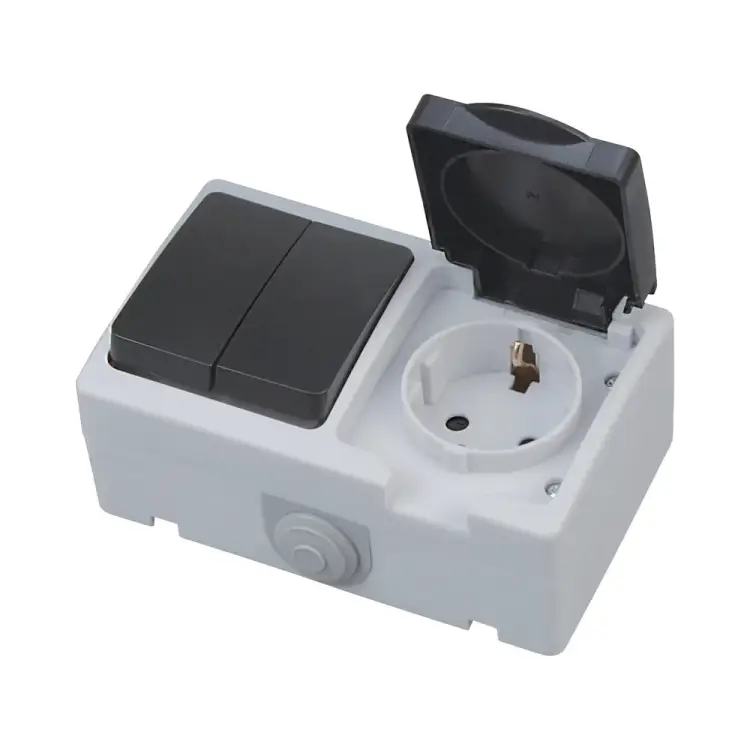 Розетка HOROZ ELECTRIC накл с/з ATOM (1-GANG GROUNDED SOCKET _ 2-GANG ON 10A/250V IP54 112-100-0005 с двойн выключателем HRZ01001527