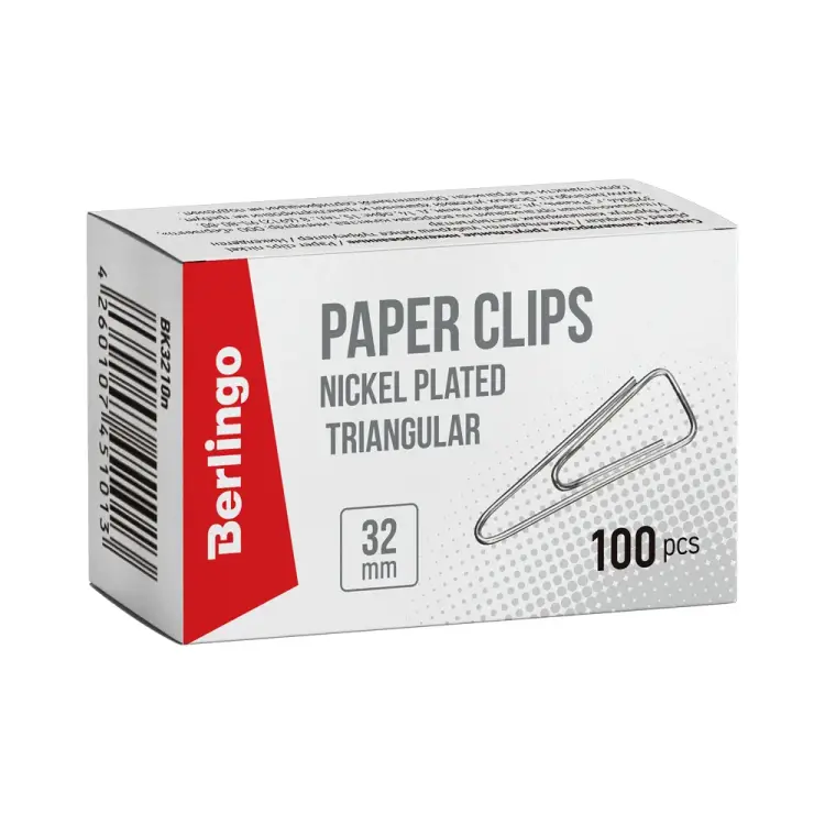 Никелированные треугольные скрепки Berlingo BK3210n