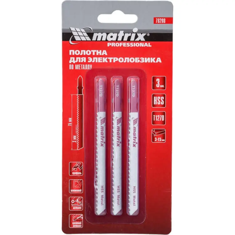 Набор пилок по металлу для электролобзика MATRIX Professional 78208 Набор пилок по металлу для электролобзика MATRIX Professional 78208