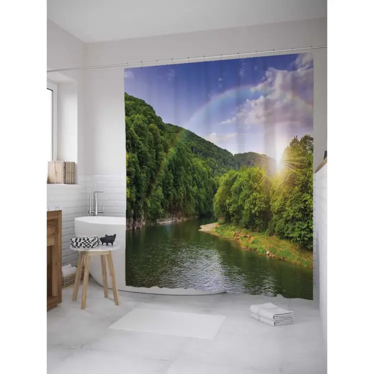 Шторка-занавеска для ванной JOYARTY Радуга на реке sc_32789