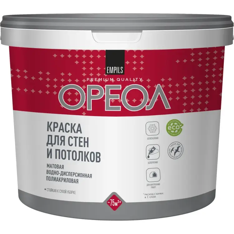 Водно-дисперсионная полиакриловая краска для стен и потолков для внутренних работ ОРЕОЛ 5385 Водно-дисперсионная полиакриловая краска для стен и потолков для внутренних работ ОРЕОЛ 5385