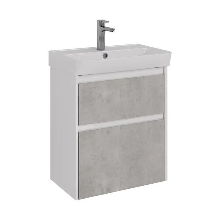 Тумба Lemark COMBI 60 см под 1 раковину, подвесная/напольная, 2 ящика, цвет фасада: Бетон, цвет корпуса: Белый гл LM03C60T-Beton