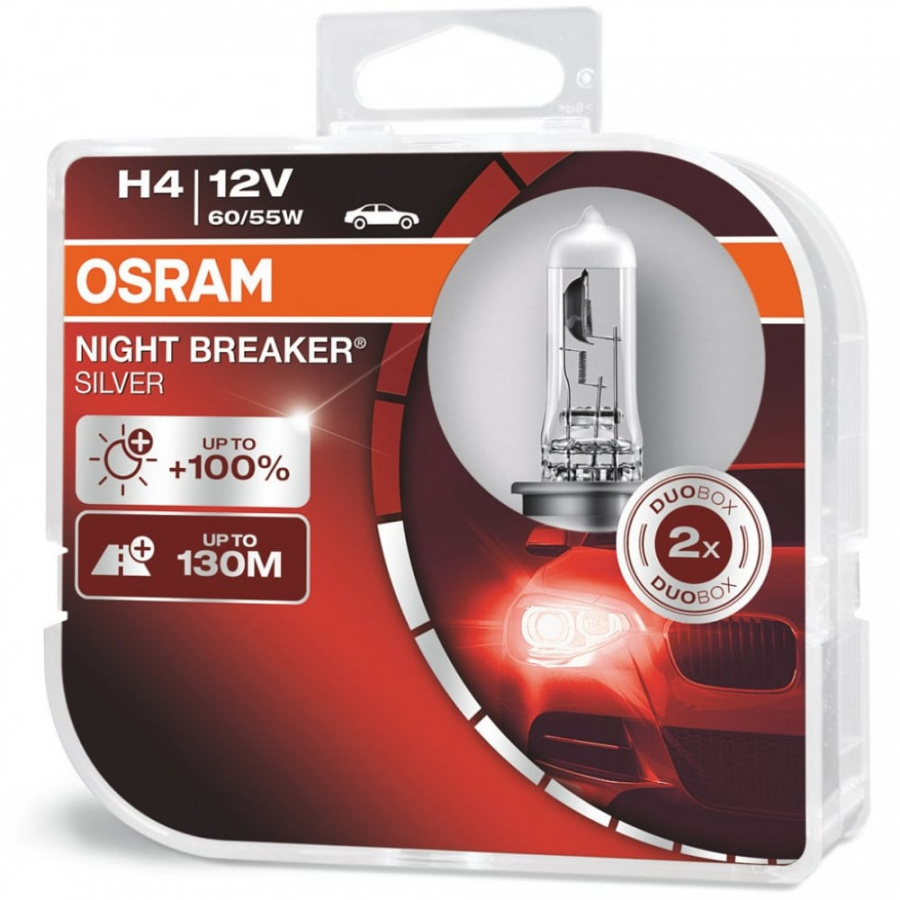 Автолампа Osram H4 60/55 P43t+100% NIGHT BREAKER SILVER 12V /1/10