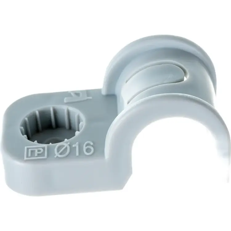 Односторонняя пластиковая крепеж-скоба для прямого монтажа Промрукав серая, в п/э, д 16 PR13.0368