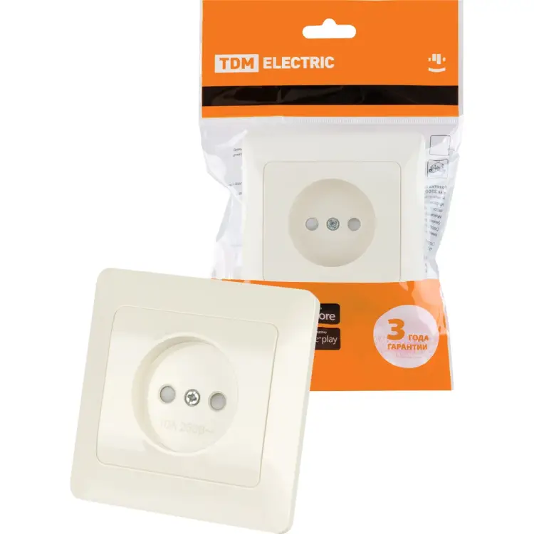 Розетка TDM ELECTRIC 2П с защитными шторками 10А 250В слоновая кость Ильмень SQ1823-0113