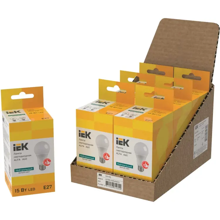 Лампа IEK LED ALFA A60 груша 15Вт 230В 4000К E27 LLA-A60-15-230-40-E27-6 Лампа IEK LED ALFA A60 груша 15Вт 230В 4000К E27 LLA-A60-15-230-40-E27-6