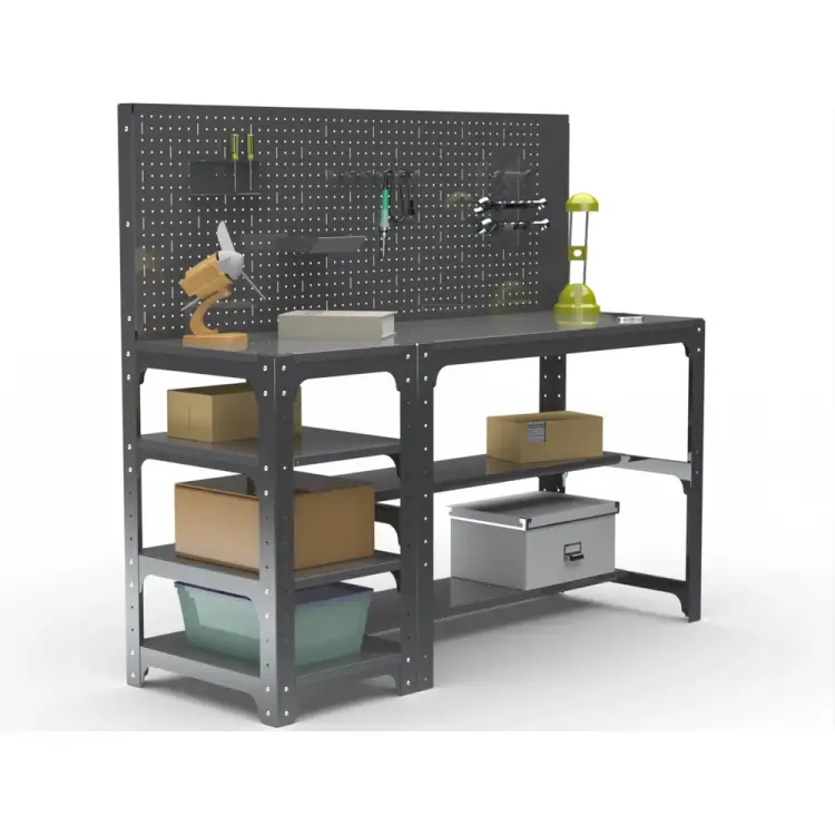 Стол металлический ООО Металекс серия KIT 750х1400х400 мм, с боковыми полками и перфопанелью, черный 201407