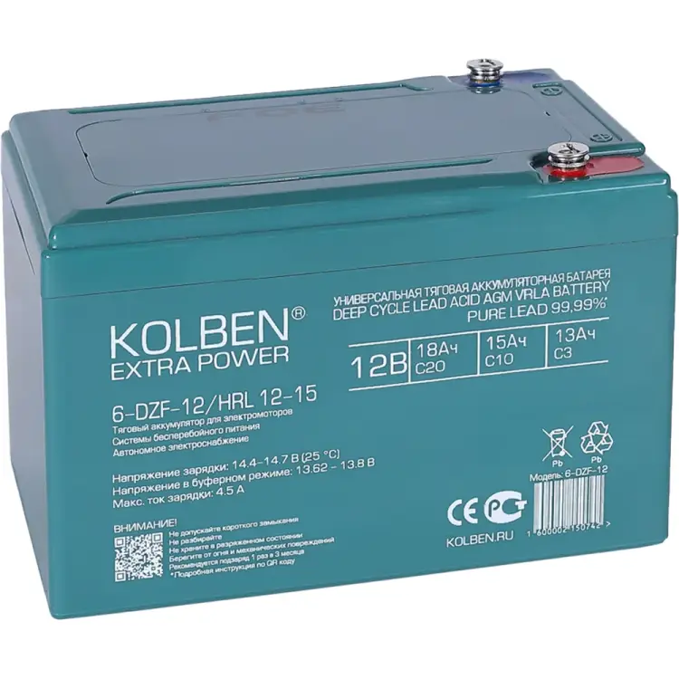 Тяговый аккумулятор KOLBEN 6-DZF-12 6-DZF-12_HRL-12-15
