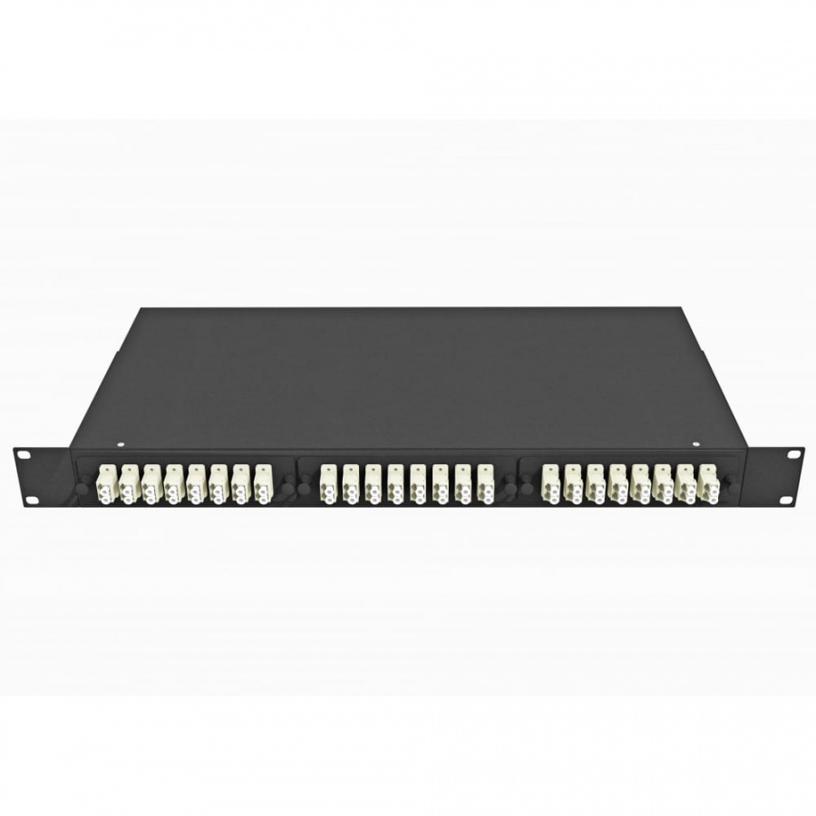 Укомплектованный многомодовый стоечный оптический кросс TopLan КРС-Top-1U-48LC/U-OM2-BK