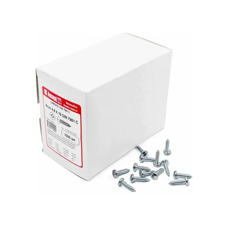 Острый оцинкованный саморез КВАДРА 4.8x19 DIN7981 1000 шт. 814819011000