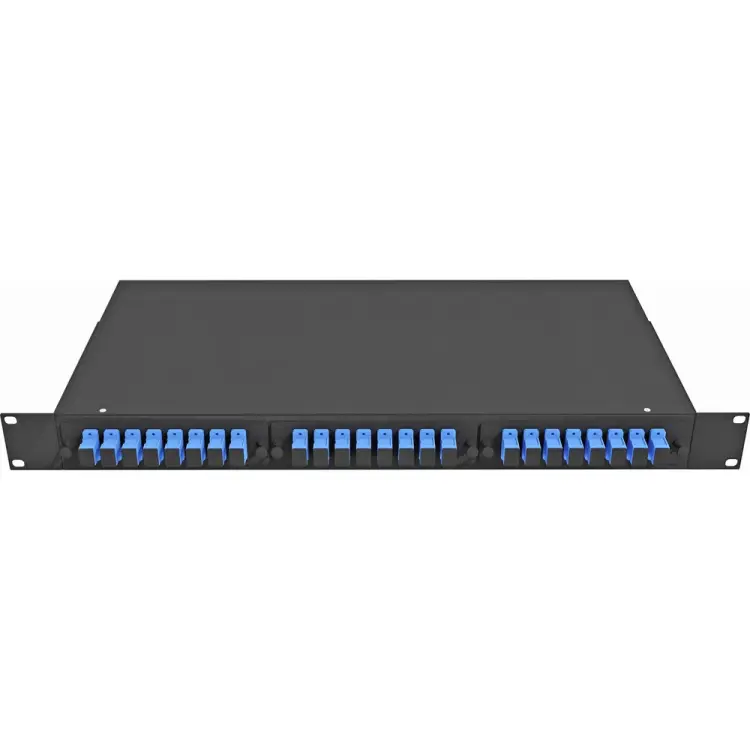 Укомплектованный одномодовый стоечный оптический кросс TopLan КРС-Top-1U-24SC/U-OS2-BK