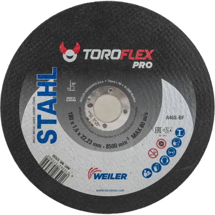 Круг отрезной по стали TOROFLEX A46S-BF PRO 4010362575302 Круг отрезной по стали TOROFLEX A46S-BF PRO 4010362575302