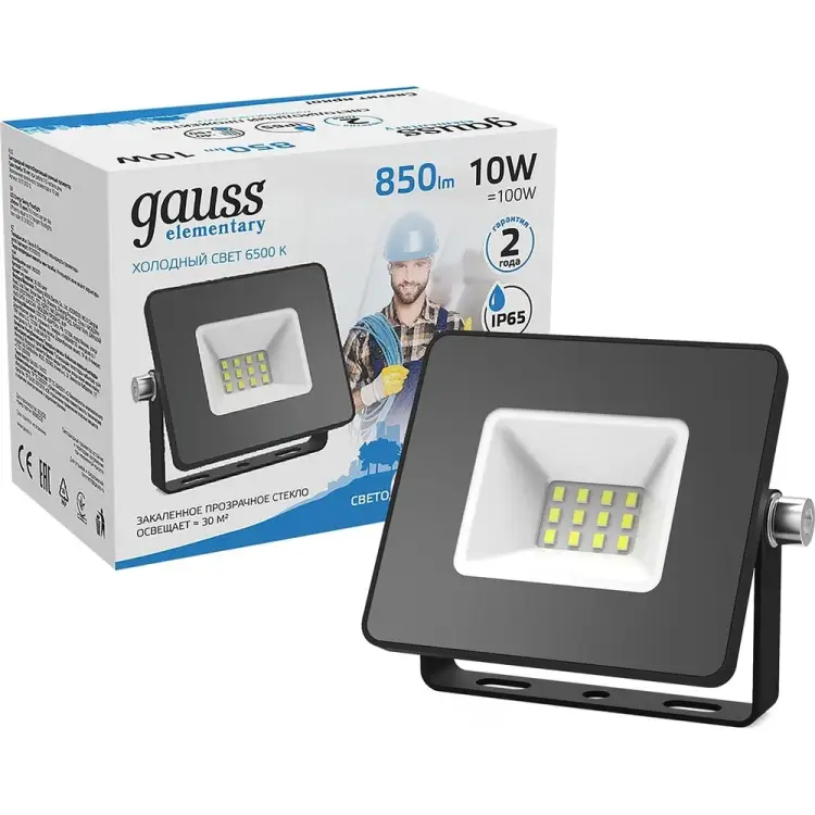 Светодиодный прожектор Gauss LED 10W COB 115x85x75mm IP65 6500К 1/20 613100310