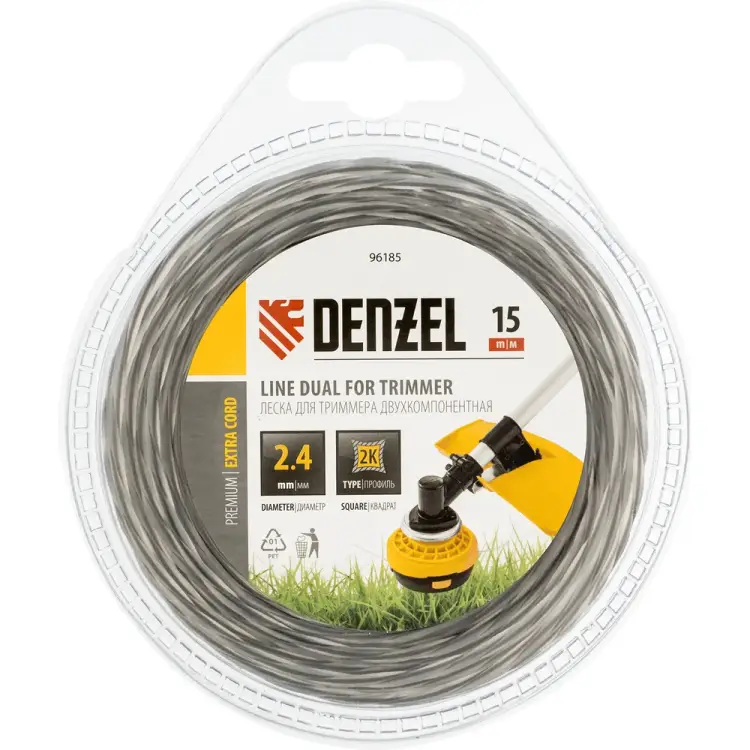 Двухкомпонентная квадратная витая леска для триммера Denzel 96185