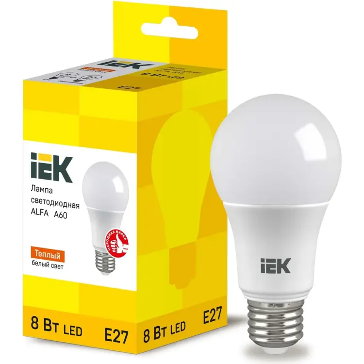 Лампа IEK LED ALFA A60 груша 8Вт 230В 3000К E27 LLA-A60-8-230-30-E27