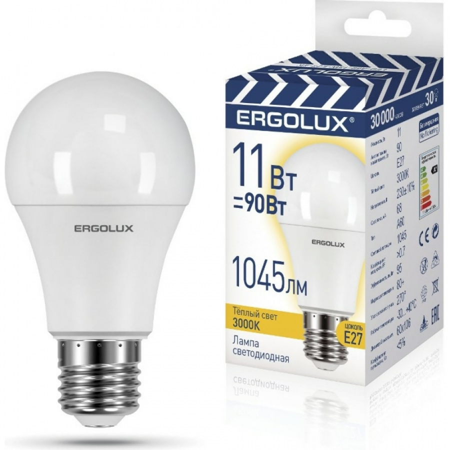 Светодиодная лампа Ergolux ЛОН LED-A60-11W-E27-3K ПРОМО
