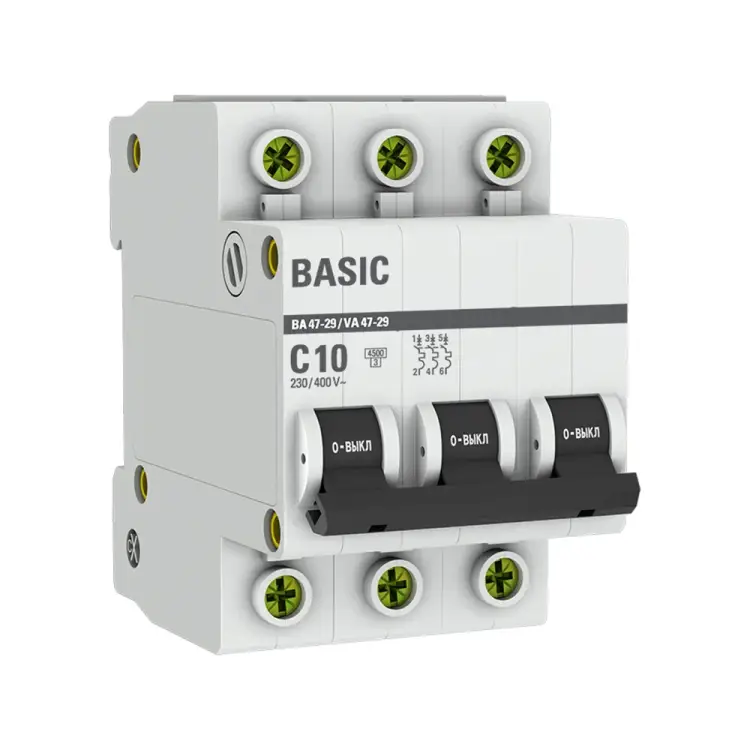Трехполюсный автомат EKF ВА47-29 С 10А 4.5кА mcb4729-3-10C