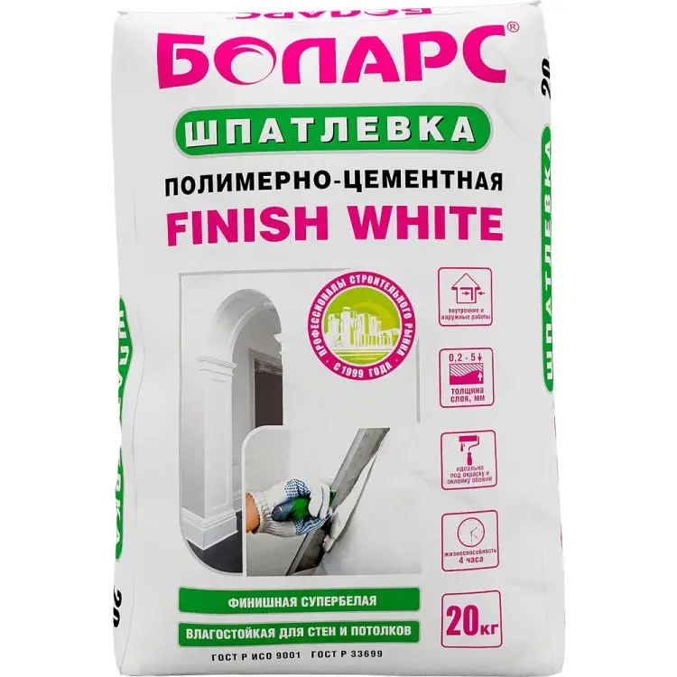 Полимерно-цементная шпатлевка БОЛАРС FinishWhite 00000037752 Полимерно-цементная шпатлевка БОЛАРС FinishWhite 00000037752