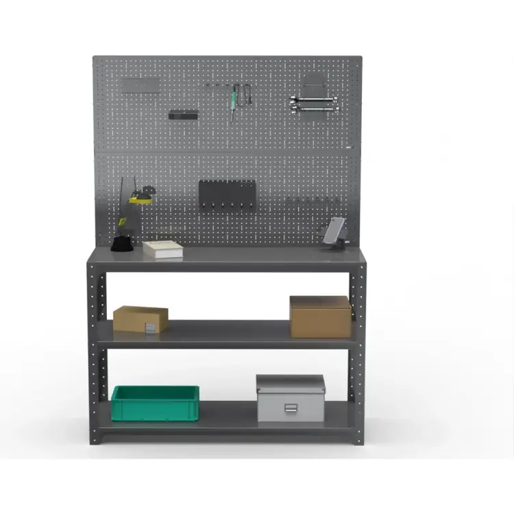 Стол-верстак ООО Металекс KIT 950х1200х600 мм, две полки + двойная перфопанель с комплектом аксессуаров, серый 205167