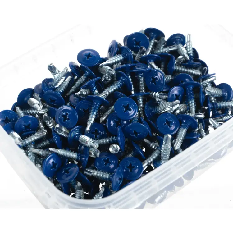 Саморез с прессшайбой и сверлом качественный крепеж 4,2/16 RAL5002 ультрамарин (250 шт.) 0301119