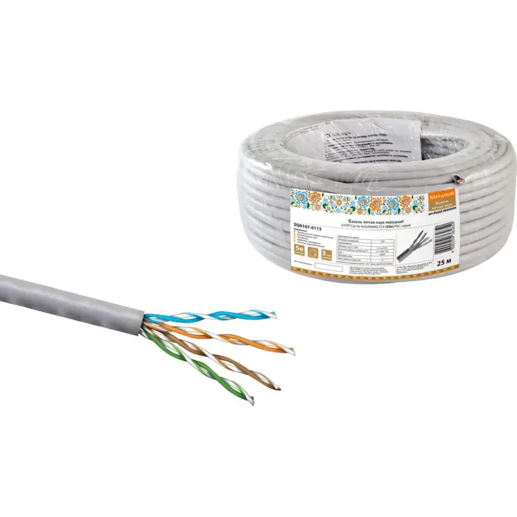 Кабель витая пара TDM ELECTRIC народный U/UTP Cat 5e 4х2х24AWG CCA (25м) PVC, серый SQ0107-0113
