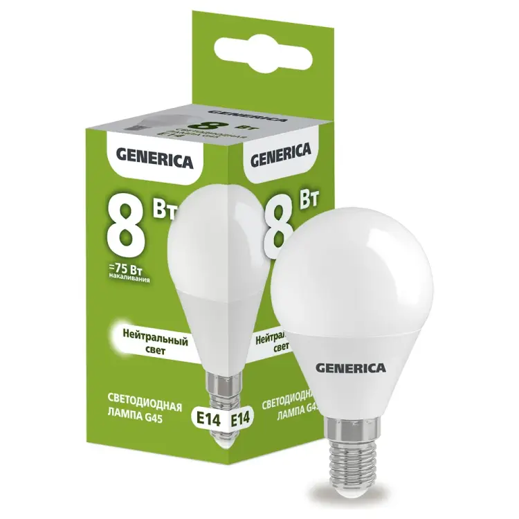 Светодиодная лампа GENERICA LL-G45-08-230-40-E14-G