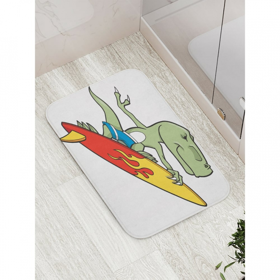 Противоскользящий коврик для ванной, сауны, бассейна JOYARTY Динозавр на серфе