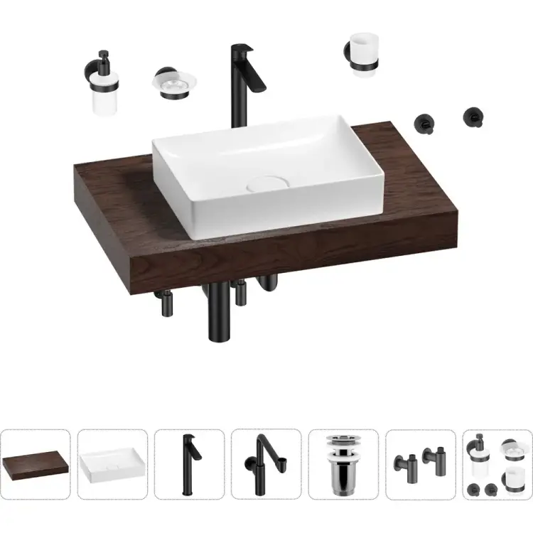 Комплект мебели для ванной комнаты с раковиной Wellsee Genuine Tree 201017252