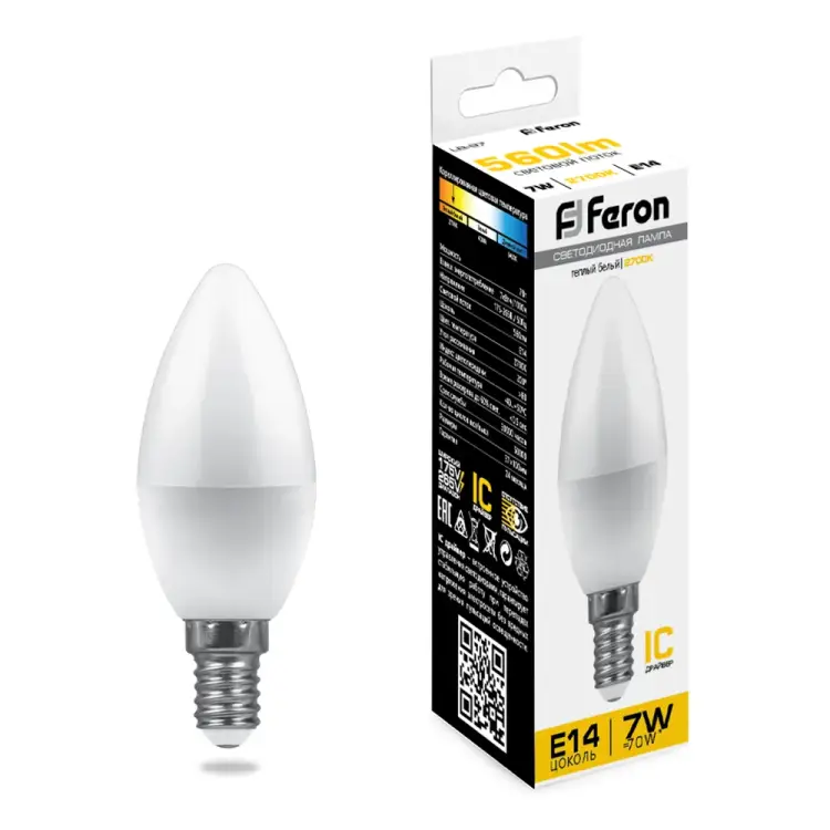 Светодиодная лампа FERON LB-97 Свеча E14 7W 2700K 25475