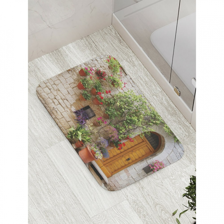Противоскользящий коврик для ванной, сауны, бассейна JOYARTY Цветы на камне