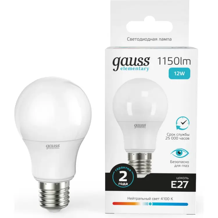 Лампа Gauss LED Elementary A60 12W E27 4100K 23222