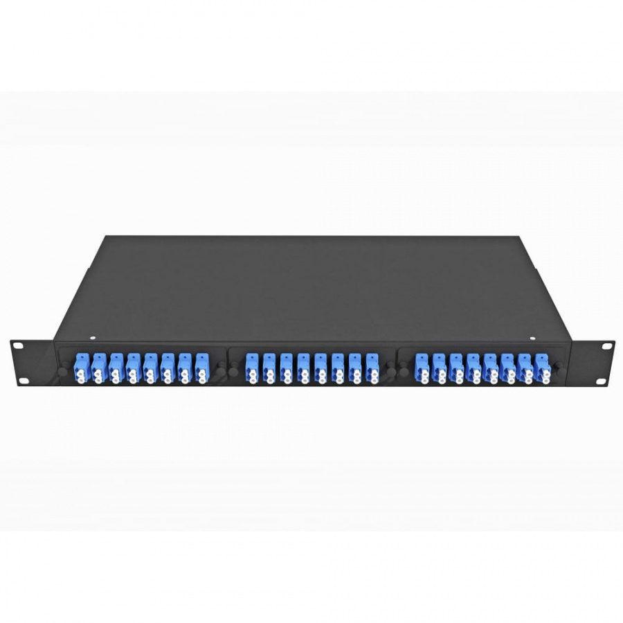 Укомплектованный одномодовый стоечный оптический кросс TopLan КРС-Top-1U-48LC/U-OS2-BK