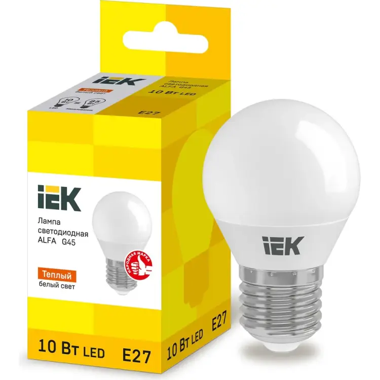 Лампа IEK LED ALFA G45 шар 10Вт 230В 3000К E27 LLA-G45-10-230-30-E27 Лампа IEK LED ALFA G45 шар 10Вт 230В 3000К E27 LLA-G45-10-230-30-E27