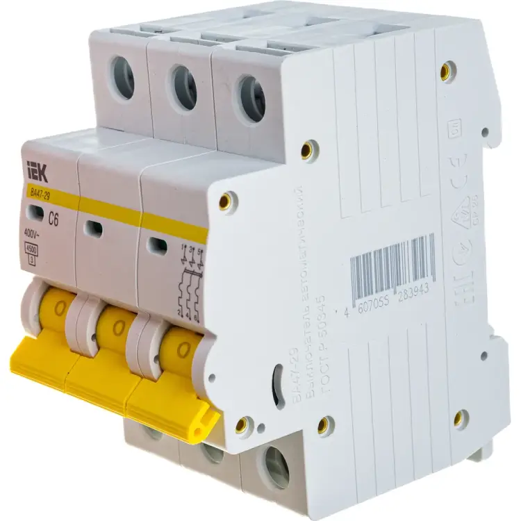 Автоматический трехполюсной автомат IEK 6А С ВА47-29 9533365
