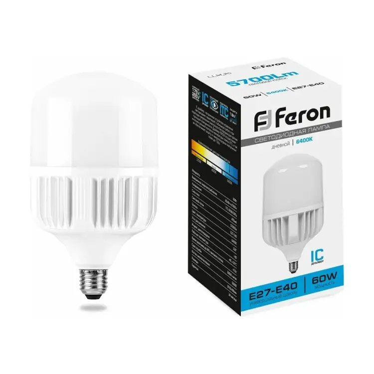 Светодиодная лампа FERON 60W 230V E40 6400K, LB-65 25782