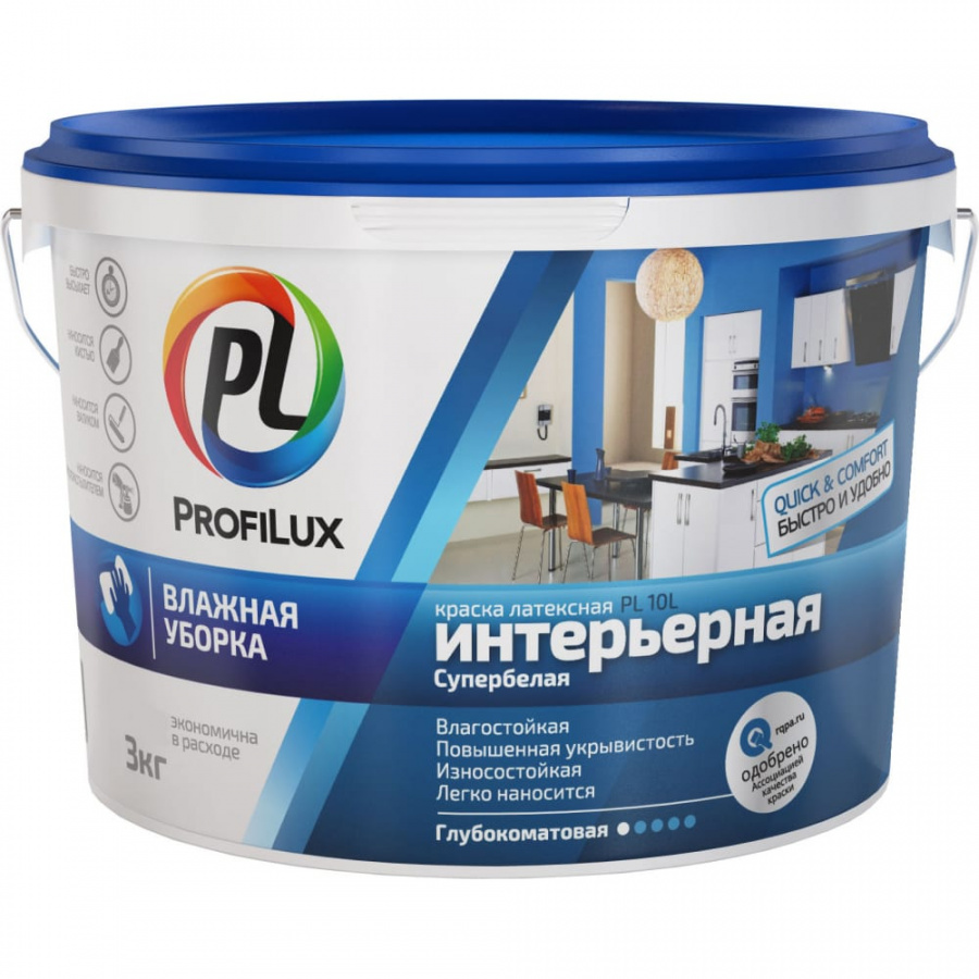 Латексная влагостойкая краска Profilux ВД PL 10L