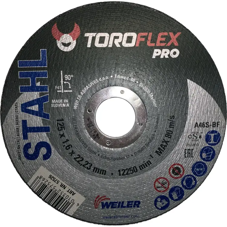 Круг отрезной по стали TOROFLEX A46S-BF PRO 4010352575268 Круг отрезной по стали TOROFLEX A46S-BF PRO 4010352575268