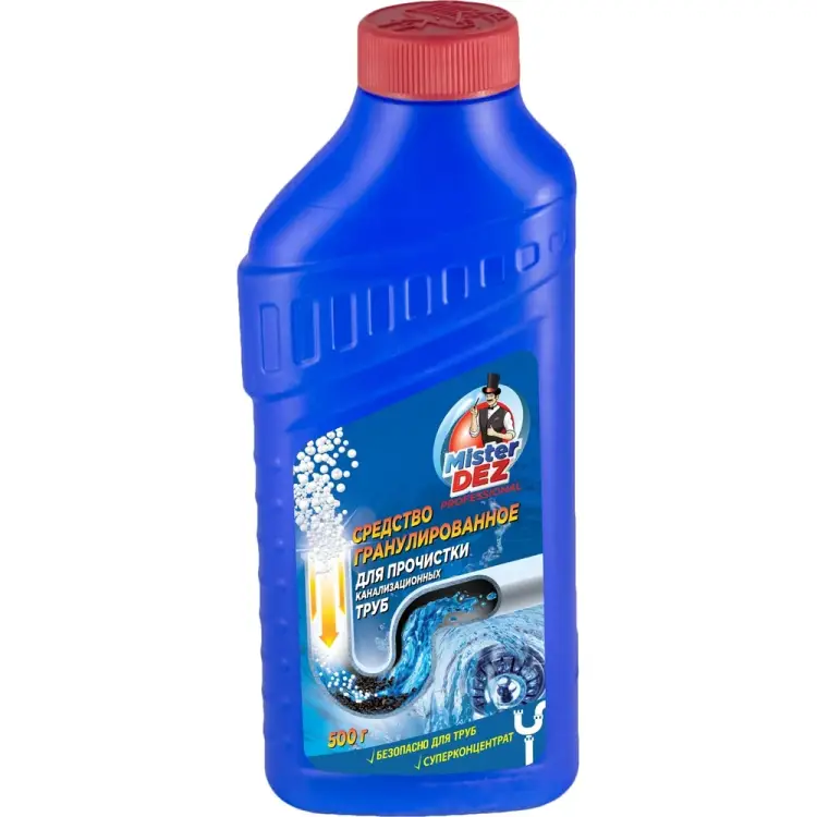 Средство для прочистки канализационных труб Mister Dez PROFESSIONAL гранулированное, 500 г 1362