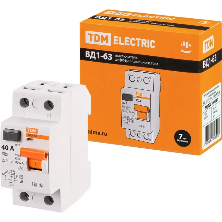 Узо TDM ELECTRIC ВД1-63 2Р, 40 А, 100 мА SQ0203-0011