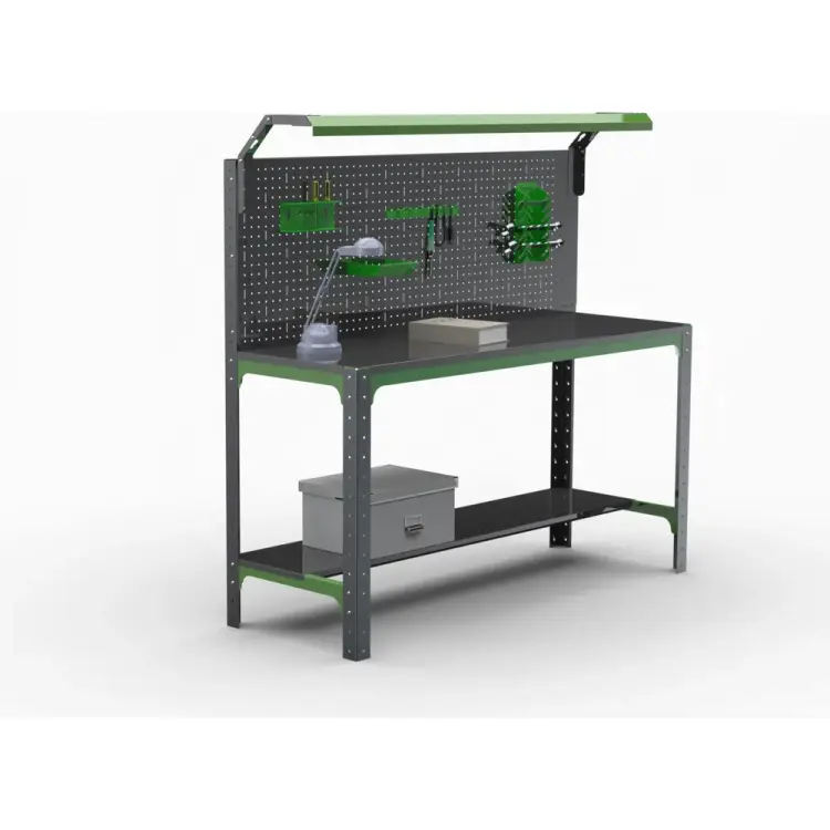 Стол металлический ООО Металекс серия KIT 750x1000x400 мм, одна полка + перфопанель с комплектом освещения, ОЧ 201109