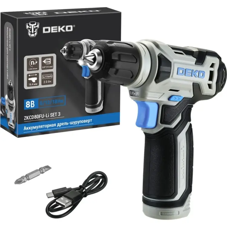 Аккумуляторная дрель-шуруповерт DEKO ZKCD80FU-Li SET 3 063-4128 Аккумуляторная дрель-шуруповерт DEKO ZKCD80FU-Li SET 3 063-4128