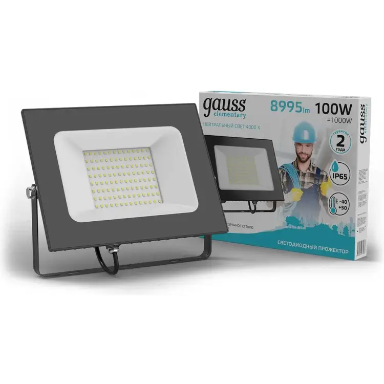 Светодиодный прожектор Gauss 100W. 8995lm, IP65, 4000К, черный 613100110