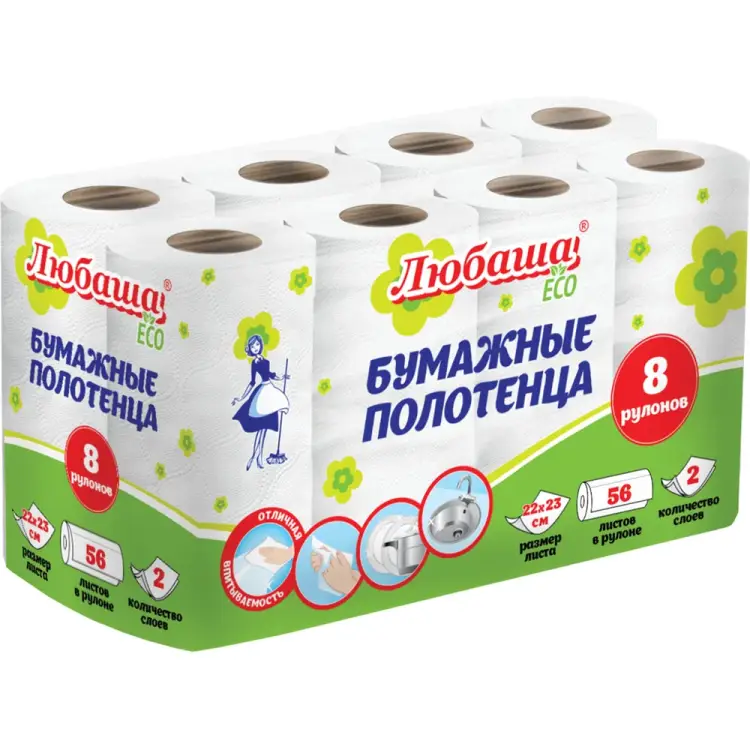 Двухслойные полотенца бумажные ЛЮБАША Eco 114743 Двухслойные полотенца бумажные ЛЮБАША Eco 114743