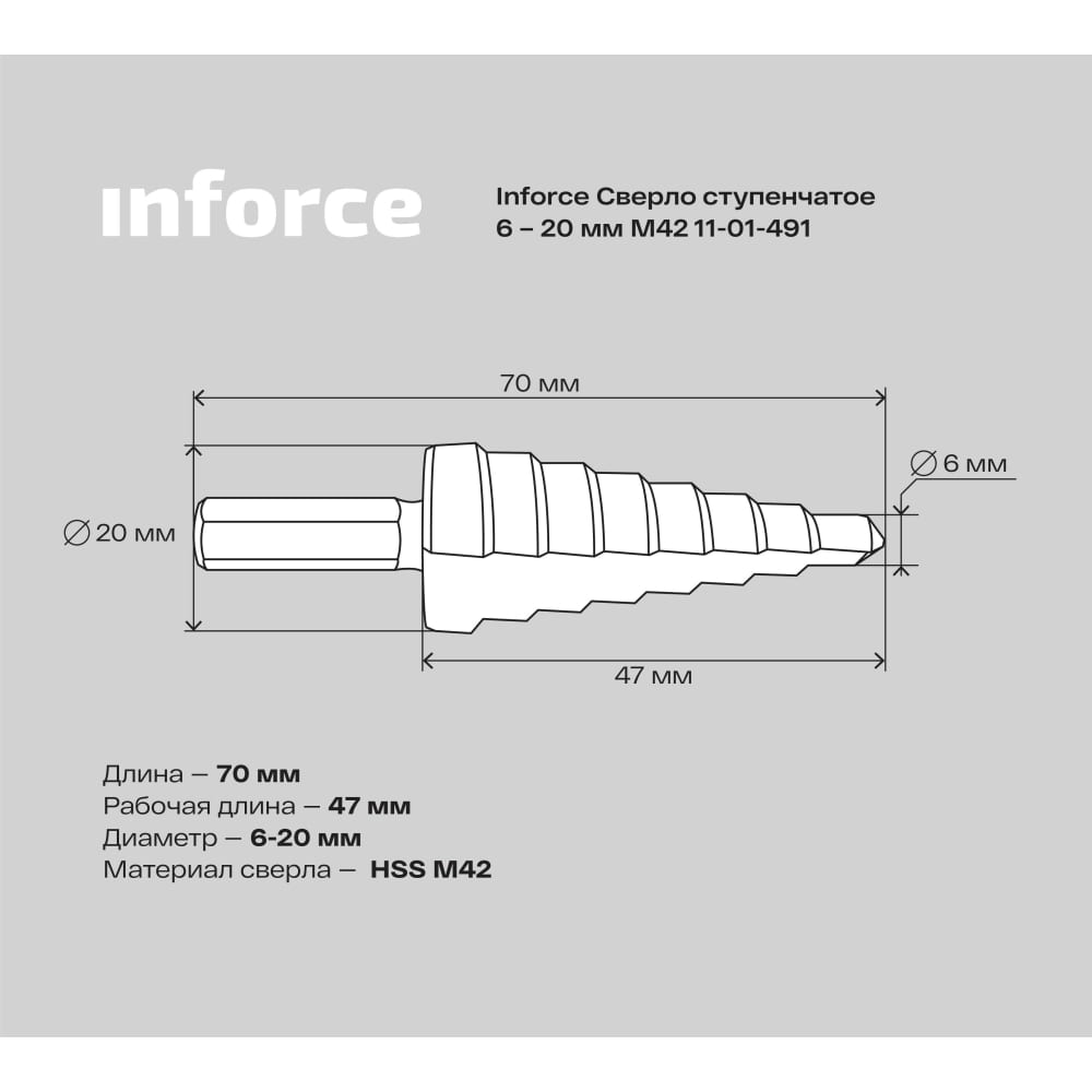 Ступенчатое сверло Inforce 11-01-491