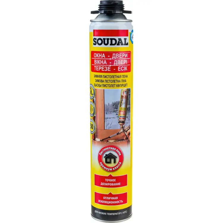 Зимняя пистолетная монтажная пена Soudal Желтая 50 115003 Зимняя пистолетная монтажная пена Soudal Желтая 50 115003